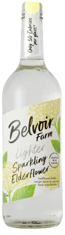 Belvoir Farm Lighter Sparkling Elderflower - Hand Picked Elderflowers | 30% Less Sugar only 50 Calories | 100% Natural Ingredients | Suitable for Vegetarians & Vegans - 6 x 750ml Bottles