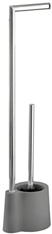 WENKO Stand WC-Garnitur Mod. Avola, freistehend, mit offenem WC-Bürstenhalter und Toilettenpapier-Halterung, aus rostfreiem Edelstahl und stabilen Kunststoffelementen, 13 x 70 x 16 cm, Grau