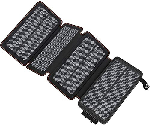 A ADDTOP Cargador Solar 25000mAh Power Bank Portátil con 3 Ports 3A Output Batería Externa Impermeable con 4 Paneles Solar para iPhone, iPad y Samsung Galaxy y más Negro
