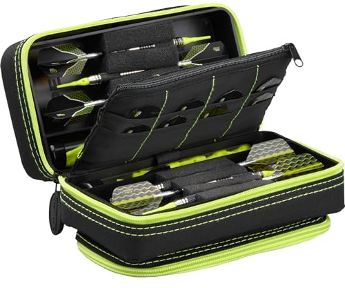 Casemaster Plazma Pro - Custodia per 6 freccette con punta morbida e in acciaio, con grande tasca frontale per dispositivi mobili, tubi di stoccaggio integrati e tasche per voli, punte, alberi e