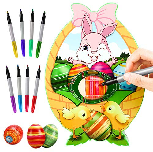 Gifort Decoratore di Uova di Pasqua, Macchina per Decorare Uova di Pasqua Fai-da-Te con Spinner, Include 8 Pennarelli Colorati Ad Asciugatura Rapida, Giocattoli per Bambini, Regalo di Compleanno