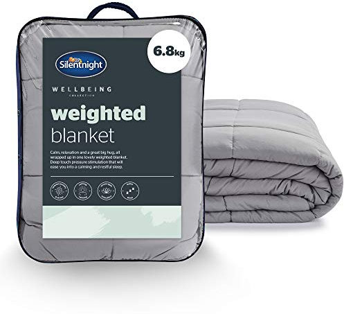 Silentnight Wellbeing Weighted Blanket - Anxiety & Stress Relief for Adults Insomnia Therapy - Sensory Calming Heavy Quilted Hug Blanket - 6.8kg, 150x200cm, Grey