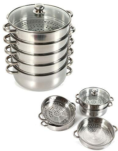 3-Lagen 28cm Steamer Dampfkocher Langlebig Dampf Kochtopf Dampfgarer Suppentopf Edelstahl Dampftopf Dampfkochtopf Mit Glasdeckel für Zuhause Kochgeschirr (30cm 5-Lagen)