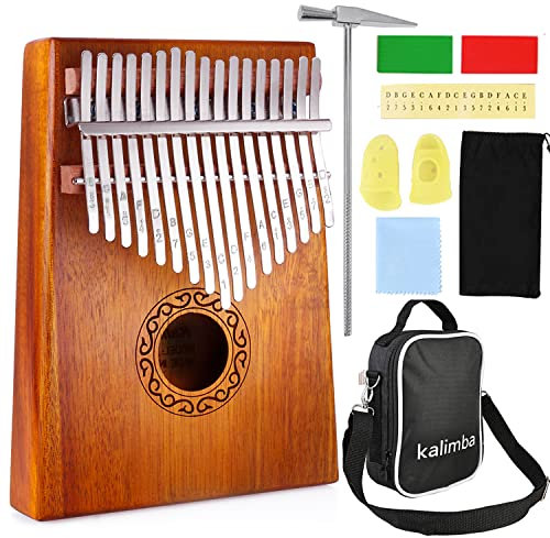 Nabance Kalimba 17 Teclas, Kalimba Piano de Pulgar Profesional en Caoba de alta calidad, Marimba Instrumento Musical con Protectores ​de Dedos, Marcadores Adhesivos, Martillo de Afinación, Manual