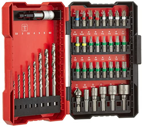Original Einhell 39-tlg. Bit- und Bohrer-Set (8x Bohrer, 24x Bit, 5x Steckschlüsseleinsatz, 1x Senker, 1x Schnellwechselbithalter, inkl. Aufbewahrungsbox)