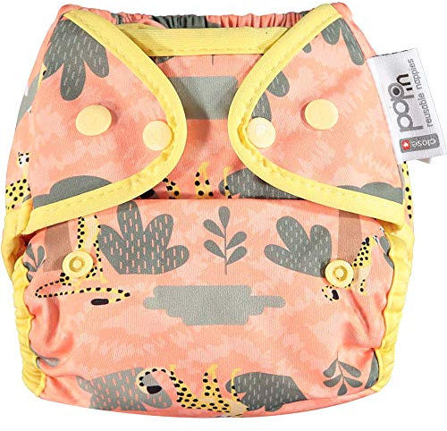 Close Pop-In Pañal de Tela Bambú Reutilizable talla Única Adaptable hasta 16kg corchetes, Cheetah