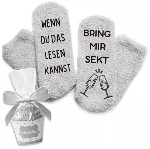 Rocking Socks Sekt Socken als lustiges Geschenk für Adventskalender für Frauen Flauschige Socken Wenn du das lesen kannst