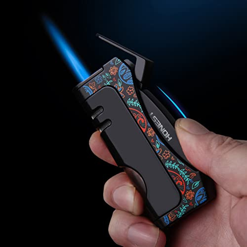 Torch Lighter with Adjustable Jet Flame, Cigar Lighter Cooking BBQ Lighters with Cigar Drill for Candles Smoking Fireplace Grill Campfire Fire(Without Butane),Black