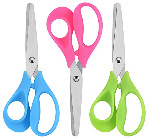CCR Left Handed Scissors Kids,13cm Safety Blunt Stainless Steel PP Plastic Handles Left Handed Kids Scissors for DIY Cutting,Assorted Color,3 Pack