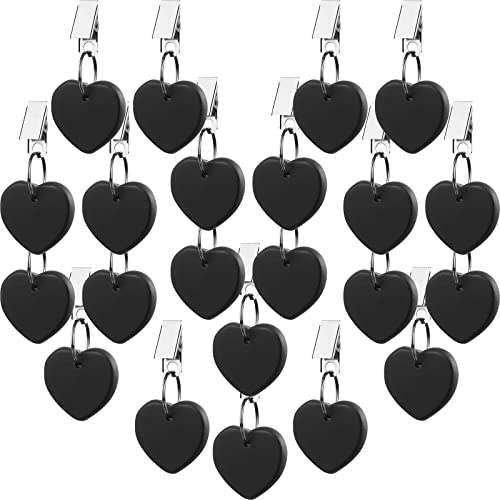Sawysine 24 Pack Tablecloth Weights for Outdoor Tables Heart Shape Small Tablecloth Weights Stone Pendant with Stainless Steel Clips for Holding Things Down(Black)