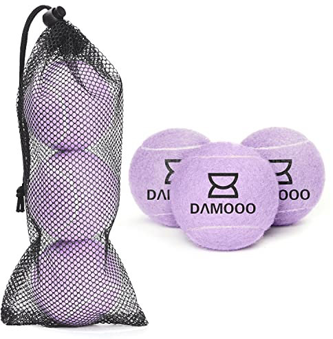 Tennisbälle, Damooo Trainingsbälle, Übungsbälle, Haustier-Hunde-Spielbälle, 3, 12, 20 Stück, 4 Farben erhältlich, mit Netzbeutel für einfachen Transport (3er-Packung Bälle, Hellviolett)