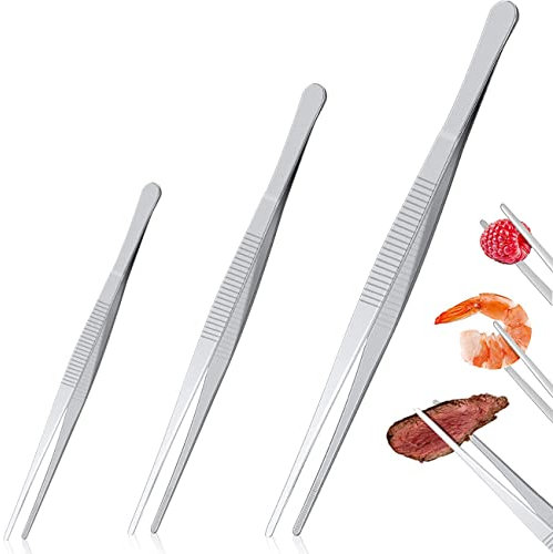 Pinzette da cucina in acciaio inox, 4 pinzette da cucina, pinzette per carne, per cuochi, feste di famiglia, culinarie (20 cm, 25 cm, 30 cm)