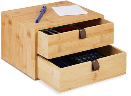 Relaxdays Skrivbord, kontorsarrangör 2 lådor, bambu, lådlådor, H x B x D: 14,5 x 25 x 20 cm, natur