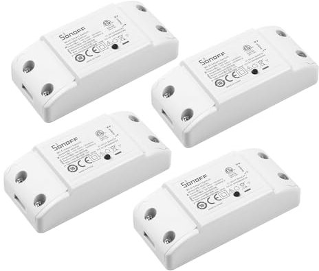 SONOFF BASICR4 Interrupteur Connecté WiFi, 10A/2200W Interrupteur Intelligent, Protection Auxiliaire Contre la Surchauffe, Commande Vocale, Compatible avec Alexa/Google Home/Home Assistant (4 Pack)