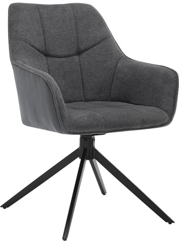 WOLTU Chaise de Salle à Manger Pivotante, Chaise de Cuisine Pivotante avec Pieds en Métal Noir, Fauteuil Rembourré avec Dossier, Chenille et Velours Côtelé, Gris Foncé, EZS08dgr-1