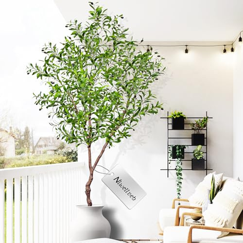 Niwellveb Faux Olive Tree Fake Tree Artificial Indoor 7 Feet (84 inches) Realistic Potted Silk Indoor Large Fruit for Home Offices, Living Rooms, Bedrooms, Stairs and Foyer Decor
