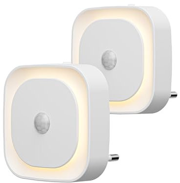 YUNLEX 2 Pcs Veilleuse Prise Électrique avec Détecteur de Mouvement, 3 modes de capteur, Luminosité réglable, de nuit blanche chaude pour les enfants, salle de bains, chambre à coucher
