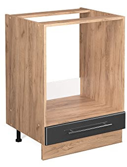 Vicco Herdumbauschrank Fame-Line, Anthrazit Hochglanz/Goldkraft Eiche, 60 cm, AP Eiche
