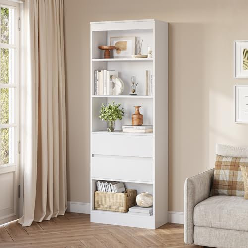 FORABAMB 180 x 60 x 30 cm Bücherregal mit Verstellbarer Ablage,Bücherschrank mit offenen Fächern Hochschrank Standregal Badezimmerschrank Mehrzweckschrank für Bad Wohnzimmer Schlafzimmer (Weiß)