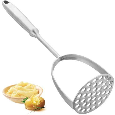ASelected Machacador de patatas de acero inoxidable con mango largo para patatas, triturador de cocina, triturador de verduras, apto para lavavajillas, para puré de patatas cremosas (315 x 80 mm)