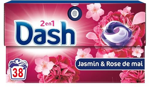 Dash 2en1 PODS, Lessive En Capsule, 38 Lavages, Jasmin Et Rose De Mai, 3 SEMAINES DE FRAÎCHEUR* AVEC L’ADOUCISSANT LENOR, Fabriquée En France, Dash 2in1