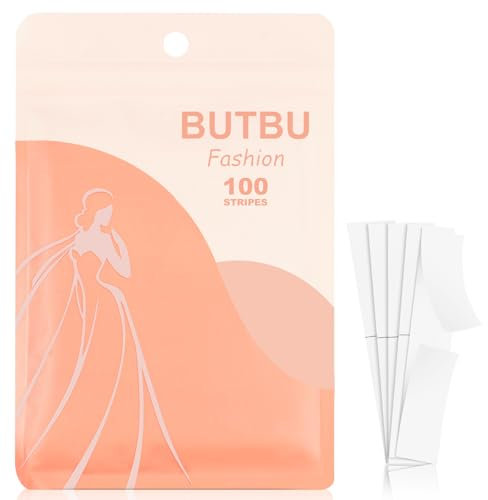 BUTBU Fashion Tape, 100 Pezzi Tape Nastro di Corpo Biadesivo Invisibile, Adesivo Forte Tutto il Giorno, Delicato Su Pelle, Adatto a Tutte le Sfumature Della Pelle, per Moda, Abiti e Vestiti-12 * 75mm
