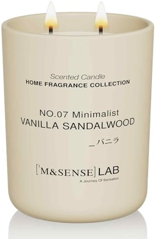 M&SENSE Scented Candles 470g Vanilla Sandalwood 2-Wick Natural Soy Wax Large Candles 110H Long Burning Minimalist Aromatherapy Candles Gift For Men And Women