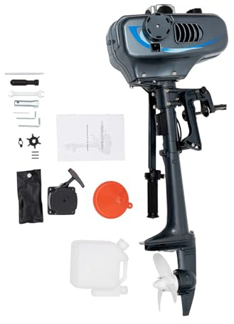 Outboard 2 Stroke Petrol Engine 49cc 3.5HP Outboard Engine for Petrol Boat Short Shaft CDI Ignition Half Air and Half Water Cooling, Manual Start for Inflatable Boat