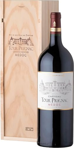 Coffret Cadeau Caisse Bois - MAGNUM Château Tour Prignac - AOP Medoc - Cru Bourgeois - Vin Rouge - 1,5 L (Lot de 6)
