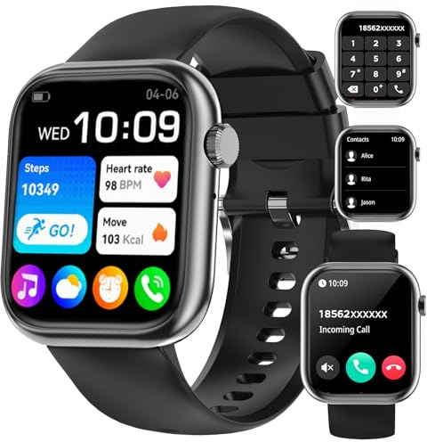Efolen Smart klocka för kvinnor, män, 1,83 tum, HD Smartwatch, 123 lägen, sportspårare med Bluetooth-telefon, vattentät stegräknare, IP68 Smart Watch för Android iOS, svart
