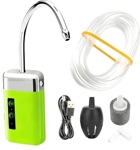 GOMETY Fiske, syrepump, USB-uppladdningsbar, 3 lägen, akvarium, luftpump, smart sensor, pumpar, vatten, LED-ljus, fiske, handtvätt, trippel, filtrering, syrepump, utomhustillbehör med 3 m slang