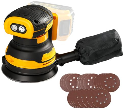 Cordless Random Orbital Sander Fit for Dewalt 20V Battery, 300W 11000RPM Brushless Motor 5 Palm Sander, 3 Variable Speeds, with LED for Woodworking Car Polishing Sanding (Battery Not Included)