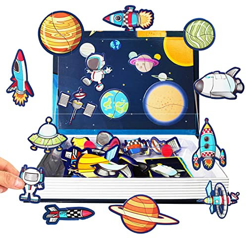 Uooker 38 Piece Space Magnetic Book Puzzle Games, Magnet Jigsaw Activity Board Book, Educational Learning Toys, Teaches Fine Motor Skills and Imagination, for Boys Girls Kids Toddler 3+ Year Olds