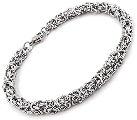 Steelmeup Stainless Steel Round Byzantine Chain Bracelet Unisex Men Women 6mm 7inch