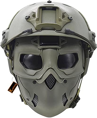 Casco Tattico Airsoft, Casco FAST con Maschera Protettiva Traspirante Integrale e Staffa NVG, per Maschera Halloween Cosplay Paintball CS
