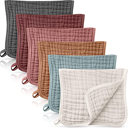 Irenare 6 Pieces Large 20 x 10 Inch Muslin Burp Cloths Multi-Colors Muslin Washcloths Baby Burping Cloth Diapers 6 Absorbent