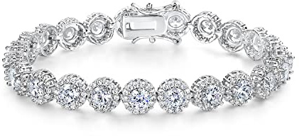 Gemsme Tennis Bracelet for Women 1 Row 18K White Gold Plated 5mm Round Cubic Zirconia Bracelets