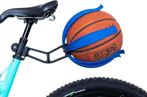 KIK BALL, Soporte para Pelotas de Bicicleta, Dispositivo de Seguridad para Niños y Jóvenes, Fácil à Assembler, Apto para Balones de Fútbol, Voleibol, Baloncesto y Rugby, Azul