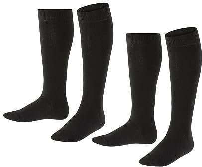ESPRIT unisex - barn Knästrumpor Foot Logo Multipack K Kh bomull lång enfärgat 2 par, Svart Black 3000, 31-34