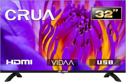 CRUA VIDAA Smart TV, 80 cm (32 Zoll), 1366 x 768 HD-Fernseher, LED-Fernseher mit HDMI/USB/AV-Eingang/Triple-Tuner DVB-T2/T/C/S2/Kompakt und intelligent für Ihr Zuhause, Schwarz [Energieklasse E]