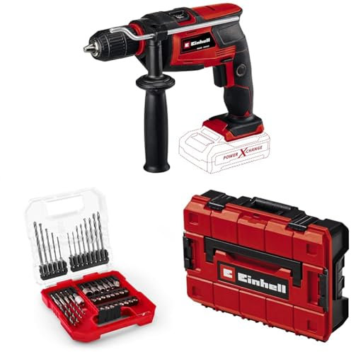 Einhell Akku-Schlagbohrmaschine TE-ID 18 Li-Solo Power X-Change (Bohr- und Schlagbohrfunktion, 13 mm max. Bohrleistung Beton, 13 mm Schnellspannbohrfutter, inkl. Bit- und Bohrer-Set, inkl.E-Case)