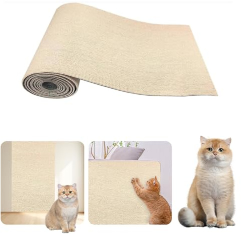 DKIIL NOIYB Planches à gratter pour chat - Tapis en sisal antidérapant - Taille découpable - Autocollant - Protection contre les rayures - Pour mur, canapé, meubles, porte - Kaki - 60 x 100 cm