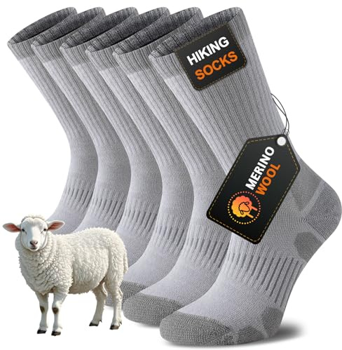 Niorasen Merino Wool Hiking Socks for Men & Women, Thick Cushioned Walking Socks, Seamless & Breathable Anti-Blister Crew Socks for Sports, Running, Outdoor, Work, Cycling, Trekking,3 Pairs Unisex