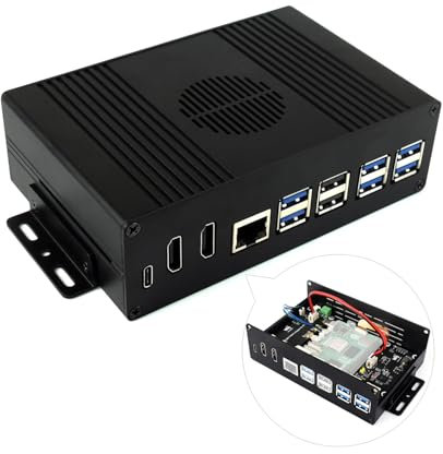 Waveshare Multi-Functional All-In-One Mini-Computer Kit B for Raspberry Pi 5 Aluminum Alloy Case with PCIe to 4-ch USB 3.2 Gen1 Adapter Board Support PCIe Extending To 4-Ch USB3.2 Gen1 Port