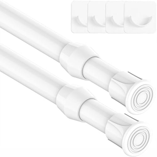 2 Pieces Telescopic Tension Rod for Curtains, No Drilling Extendable Clamping Rod for Bookshelf, Bedrooms, DIY Shelf - White, 18-27 CM (Diameter 13mm)