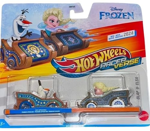 Hot Wheels Racer Verse Lot de 2 voitures moulées sous pression, Olaf et Elsa