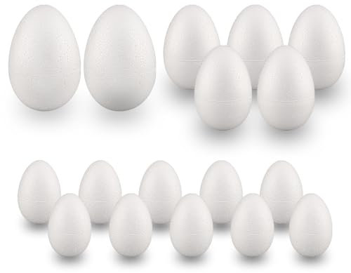 MCE-Commerce Juego de 17 Huevos de poliestireno de 6, 8, 10 cm, para Manualidades y decoración de Pascua, Espuma, Jardín Blanco/Opulento, 6 cm, 8cm, 10cm
