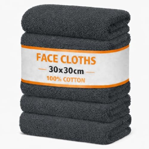 Symphony Flanell ansiktsduk 12-pack tvättlappar set för känslig hud återanvändbara ansiktshanddukar (30 x 30 cm) för unisex vuxen spa gym sport skönhet, fingertoppshandduk av högsta kvalitet, grå