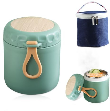 mizikuu Contenitore Termico per Alimenti Caldi, 400ml Thermos Pappa Neonati con Sacchetto Isolante e Cucchiaio Portavivande Cibo Bambini Portapranzo Isotermo Scatola Termica per Pasti Caldi