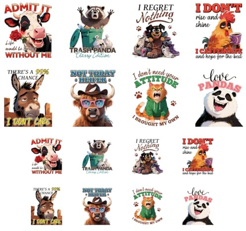 ANATTASOUL 16 Sheets Iron on Transfers for T-Shirts Animals DTF Transfers Ready to Press, Washable Vinyl Heat Press Iron on Patches for Women Clothing Hat Bag Pillow DIY Crafts Gifts